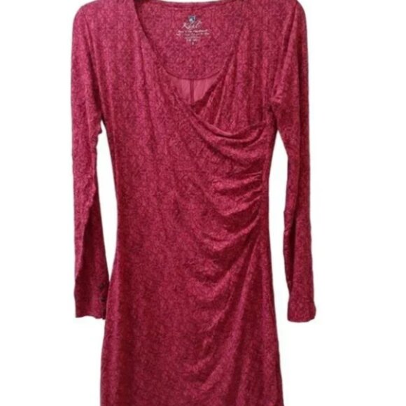 Kuhl Dress Red Print Long Sleeve Faux Wrap Ruched Display// Sample//New - Picture 8 of 11